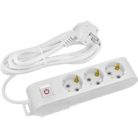 Power Strip with Switch - Extension Cord 3m - 3 Outlets - Grounding White