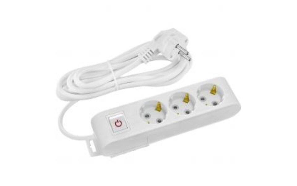 HLW LED Power Strip with Switch - Extension Cord 3m - 3 Outlets - Grounding White