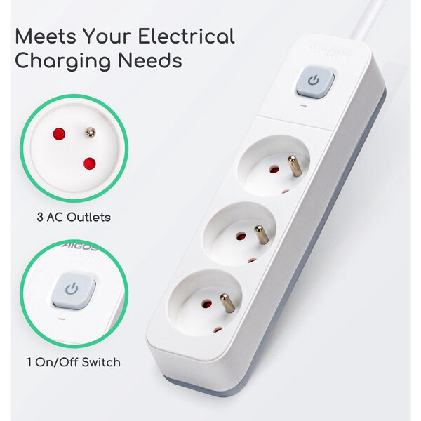 HLW LED Aigi Anzim Power Strip with Switch 2300W - 3 Outlets, 5m Extension Cord & Light Cord Accessory