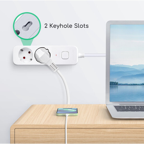 HLW LED Aigi Antris Power Strip with Switch - 3680W LED Accessories, 2 Sockets & 1.5m Extension Cord