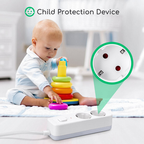 HLW LED Aigi Antris Stekkerdoos met Schakelaar - 3680W LED Toebehoren, 2 Stopcontacten & 1.5m Verlengsnoer