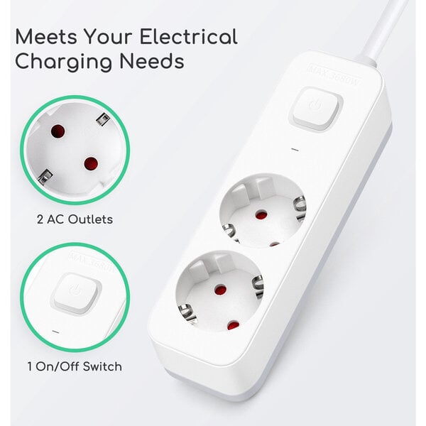 HLW LED Aigi Antris Stekkerdoos met Schakelaar - 3680W LED Toebehoren, 2 Stopcontacten & 1.5m Verlengsnoer