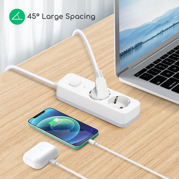 HLW LED Aigi Antris Power Strip with Switch - 3680W LED Accessories, 2 Sockets & 1.5m Extension Cord