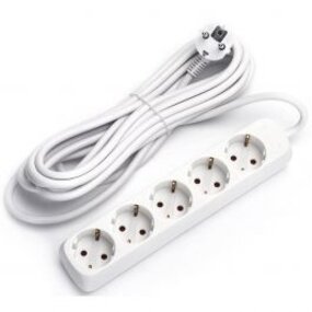 Power Strip Extension Cord 5m - 3680W - 5 Sockets - White