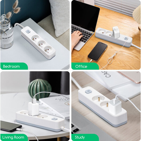 HLW LED Power strip with switch 2300W - Extension cord 1.5m, 3 sockets - LED accessories & light cord