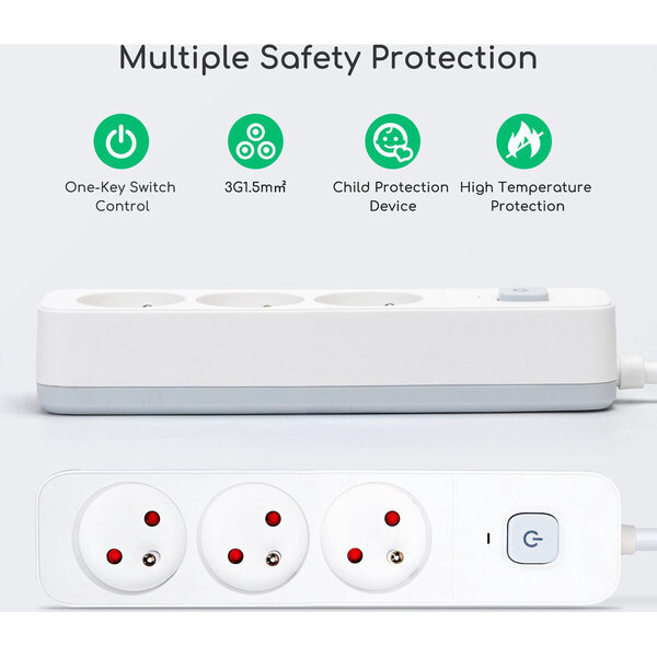 HLW LED White Power Strip with Switch – 3 Outlets, 3m Extension Cord, 2300W LED Accessories