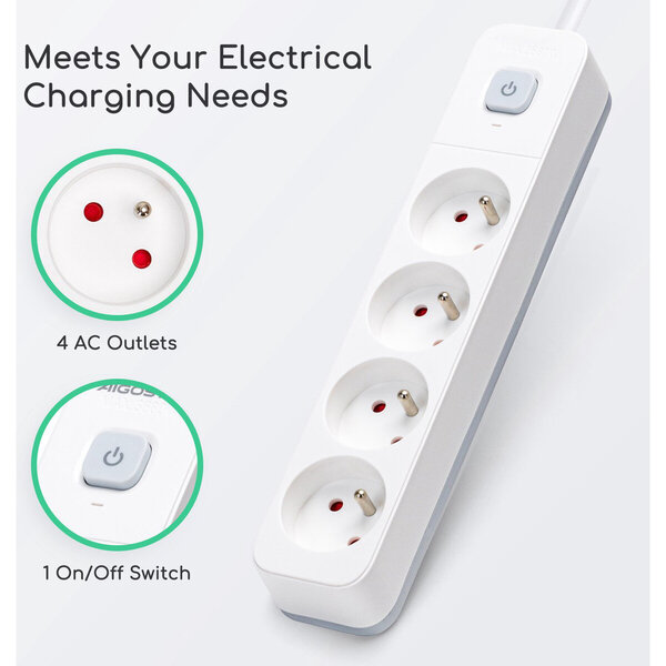 HLW LED Aigi Anzim Power Strip with Switch - 2300W LED Extension Cord with 4 Outlets, 3 Meters
