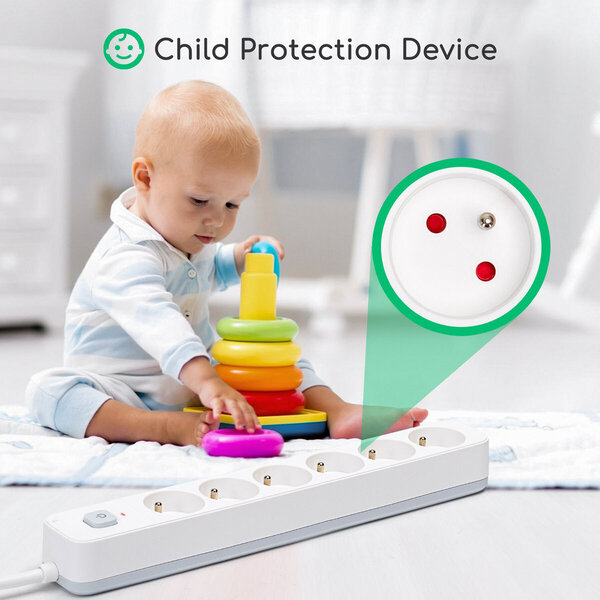 HLW LED Aigi Anzim Power Strip with Switch - 6 Outlets, 3m Extension Cord, 2300W LED Accessories