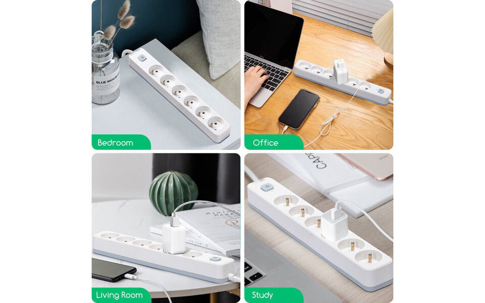 HLW LED Aigi Anzim Power Strip with Switch - 6 Outlets, 3m Extension Cord, 2300W LED Accessories