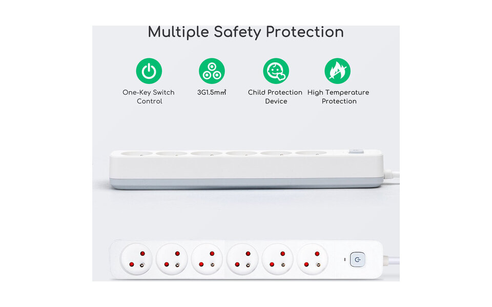 HLW LED Aigi Anzim Power Strip with Switch - 6 Outlets, 3m Extension Cord, 2300W LED Accessories