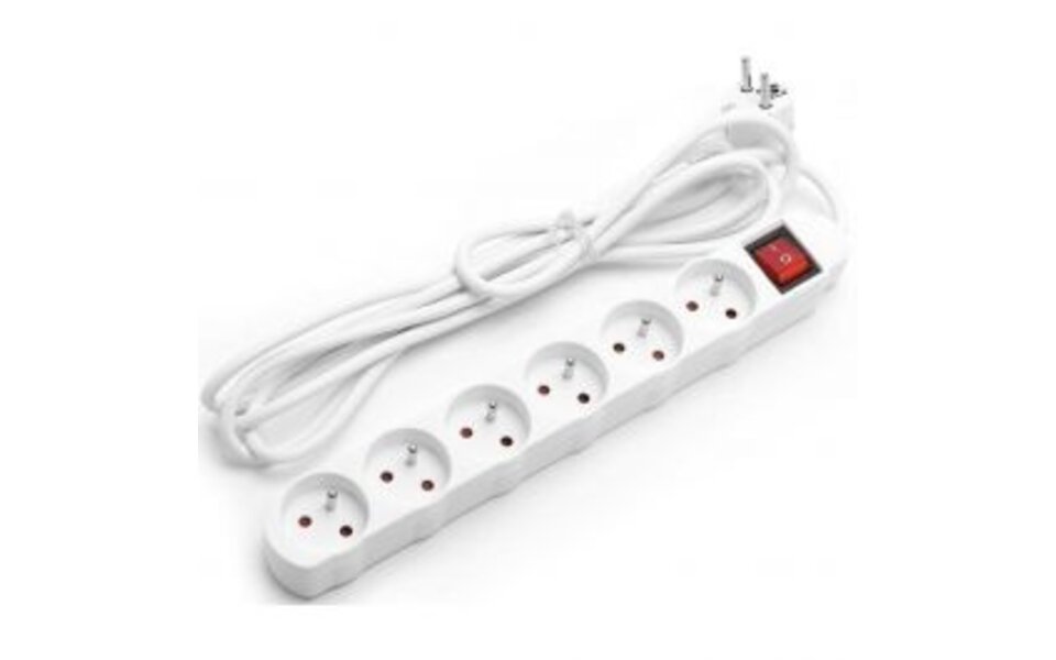 HLW LED Power Strip with Switch & Extension Cord - 6 Outlets - 2300W LED Accessories - 5 Meters White