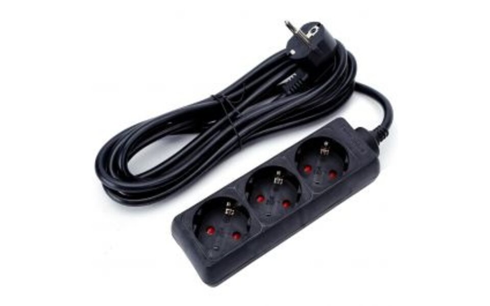 HLW LED Stekkerdoos Verlengsnoer 3m - 3680W LED - 3 Stopcontacten - Zwart