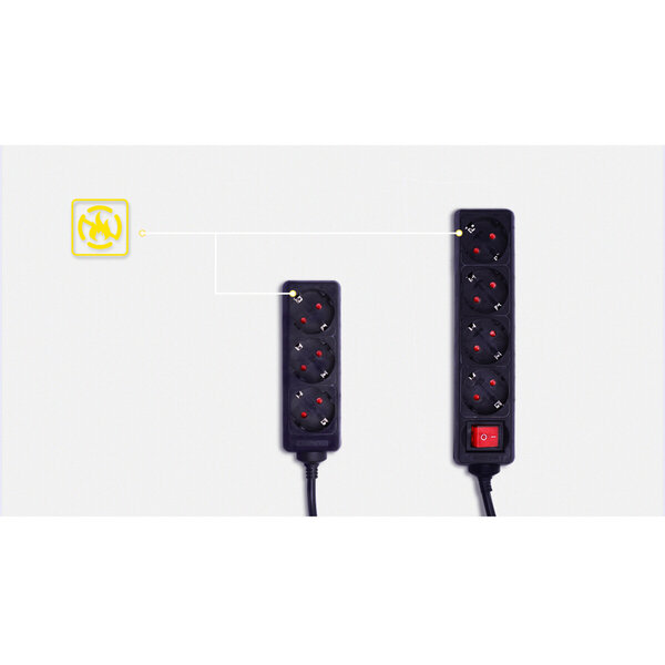 HLW LED Stekkerdoos Verlengsnoer 3m - 3680W LED - 3 Stopcontacten - Zwart