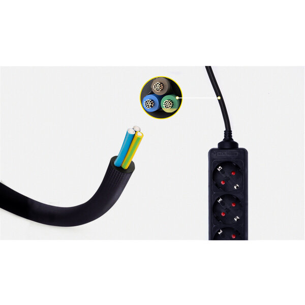 HLW LED Power Strip Extension Cord 3m - 3680W LED - 3 Outlets - Black