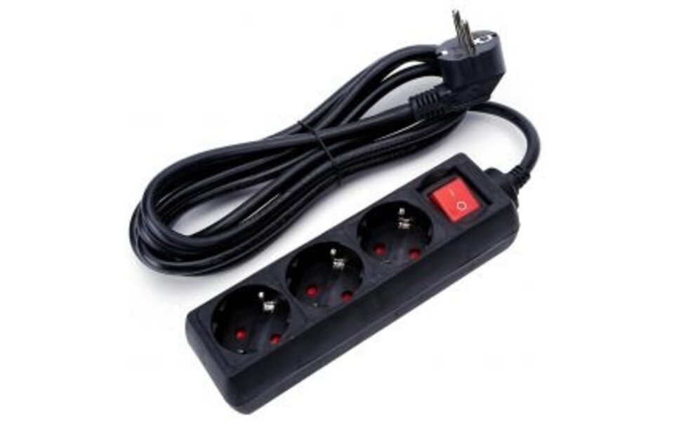 HLW LED Aigi Quino Power Strip with Switch - 3 Outlets, 3m Extension Cord, 3680W
