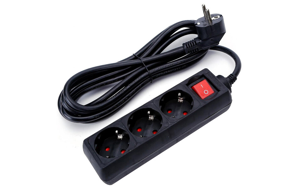 HLW LED Aigi Quino Power Strip with Switch - 3 Outlets, 3m Extension Cord, 3680W