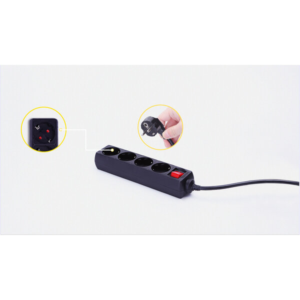 HLW LED Aigi Quino Power Strip with Switch - 3 Outlets, 3m Extension Cord, 3680W