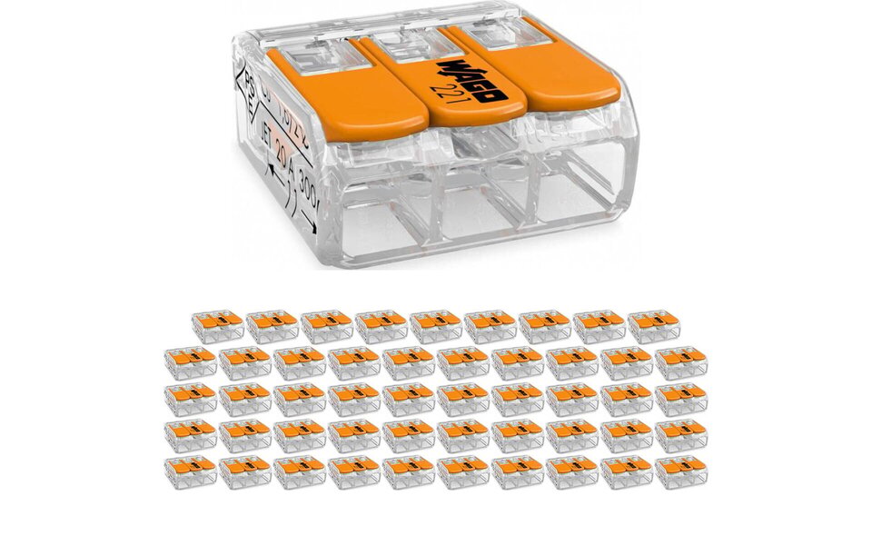 WAGO WAGO 3-Pole Splice Terminal Set 50 Pieces – Reliable LED Accessories Orange