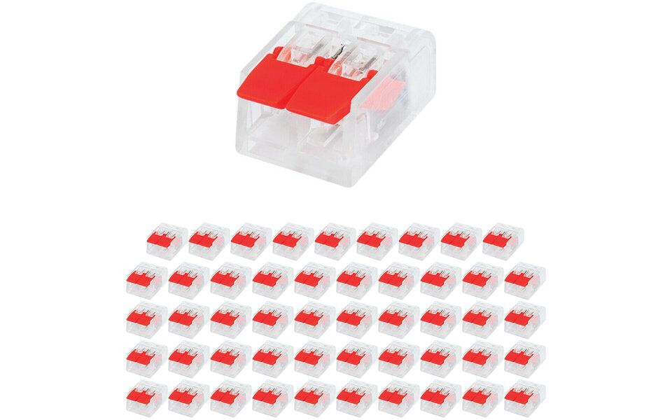 HLW LED Splice Connector 50 Pieces - 2-Pole Connection Clip - Safe LED Accessories Red