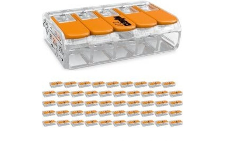 WAGO WAGO 5-polige Lasklem Set 50 Stuks Oranje - Ideaal voor LED Toebehoren WAGO WAGO 5-polige Lasklem Set 50 Stuks Oranje - Ideaal voor LED Toebehoren