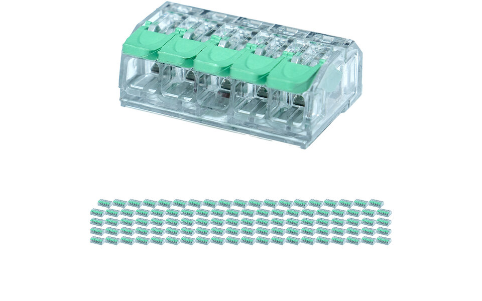 HLW LED 5-pole terminal block - Set of 100 connection terminals in green for LED accessories