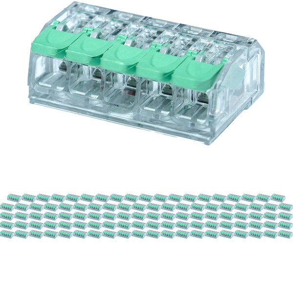 HLW LED 5-pole terminal block - Set of 100 connection terminals in green for LED accessories