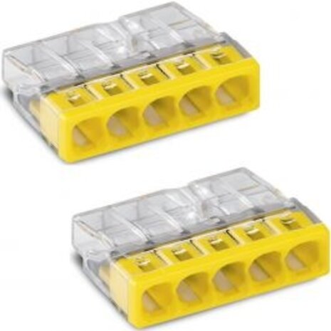 WAGO 5-polige Lasklem Geel 0.5-2.5mm² - 2 Stuks - Hoogwaardig LED Toebehoren