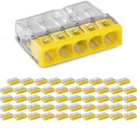 WAGO 5-pole Yellow Splice Connector 0.5-2.5mm² - 50 Pieces | LED Accessories