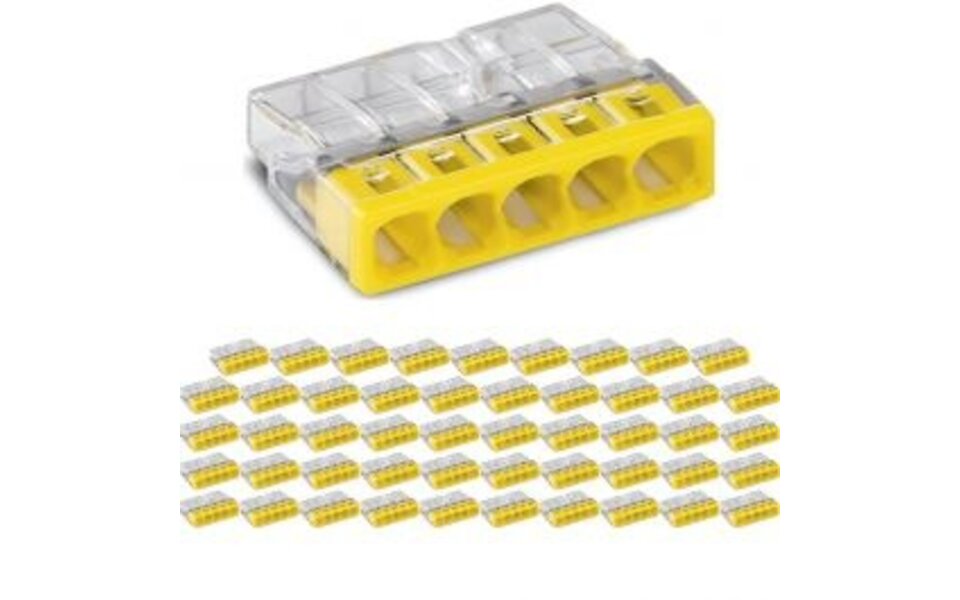 WAGO WAGO 5-pole Yellow Splice Connector 0.5-2.5mm² - 50 Pieces | LED Accessories