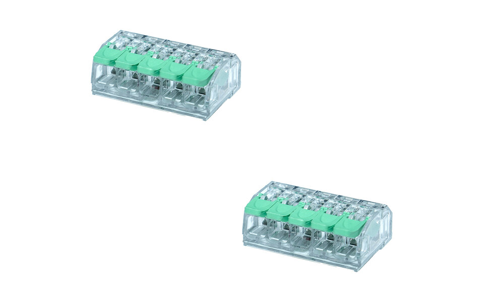 HLW LED Lasklem Slim Set 2 Stuks - 5 Polig met Groene Klemmetjes voor LED Toebehoren HLW LED Lasklem Slim Set 2 Stuks - 5 Polig met Groene Klemmetjes voor LED Toebehoren