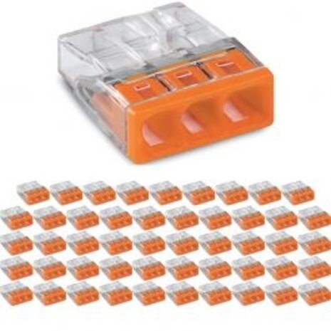 WAGO 3-polige Lasklem 0.5-2.5mm² Oranje - Transparante LED Toebehoren - 50 Stuks