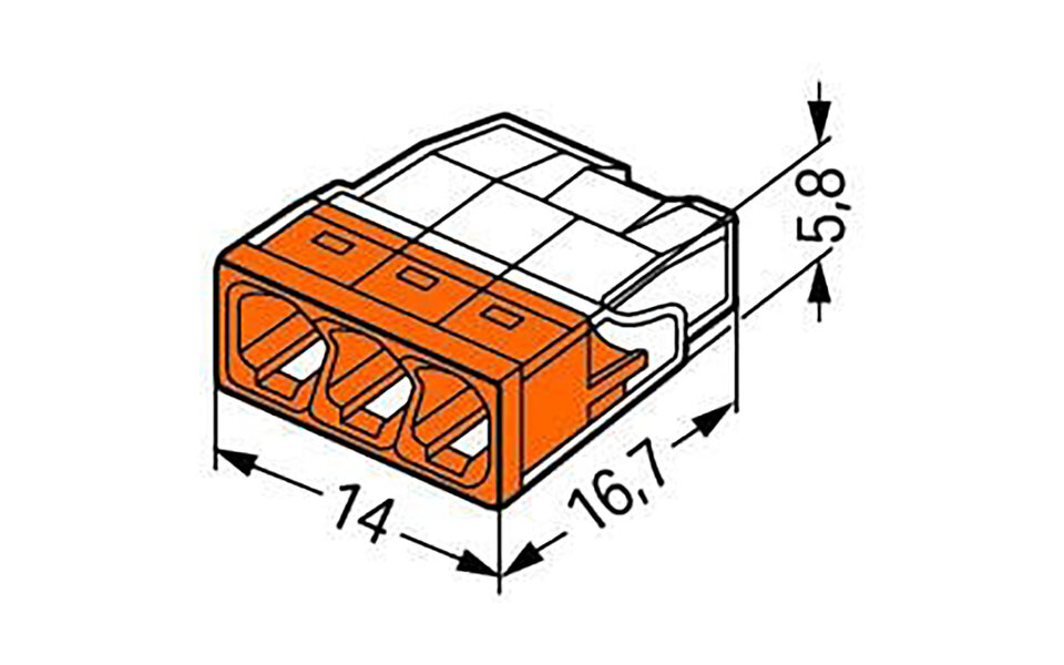 WAGO WAGO 3-pole Welding Terminal 0.5-2.5mm² Orange - Transparent LED Accessories - 50 Pieces WAGO WAGO 3-pole Welding Terminal 0.5-2.5mm² Orange - Transparent LED Accessories - 50 Pieces