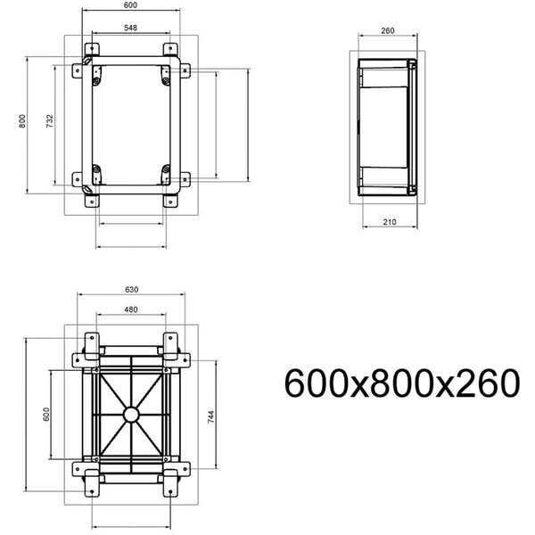 Velvalux Waterdichte Lege Groepenkast Velvalux Panoboxpro 800x600x260mm met LED toebehoren