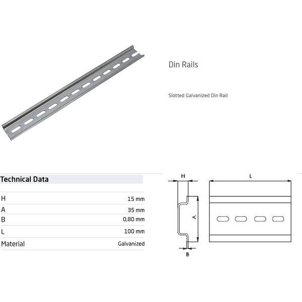 Velvalux DIN-Rail 35/15 mm Velvalux Panoboxpro - 1 Meter Perforated Steel LED Accessories