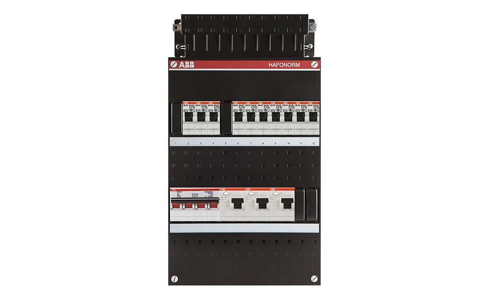 ABB ABB Hafonorm distribution box 10 groups + 3x 30mA earth leakage circuit breakers with LED accessories