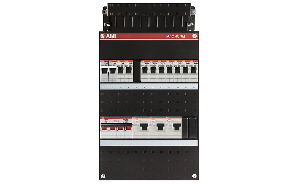 ABB ABB Hafonorm distribution box – 3x 40A switch, 3 earth leakage switches & LED accessories