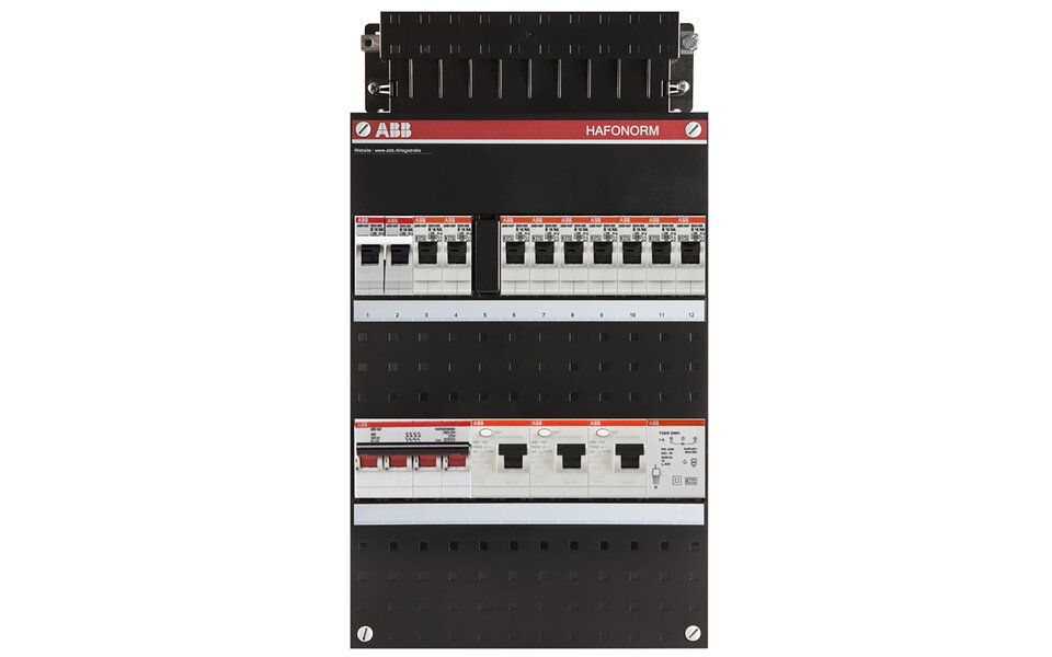 ABB ABB Hafonorm distribution box - 9 groups, 3x30mA earth leakage circuit breaker and LED accessories for 3-phase installations ABB ABB Hafonorm distribution box - 9 groups, 3x30mA earth leakage circuit breaker and LED accessories for 3-phase installations