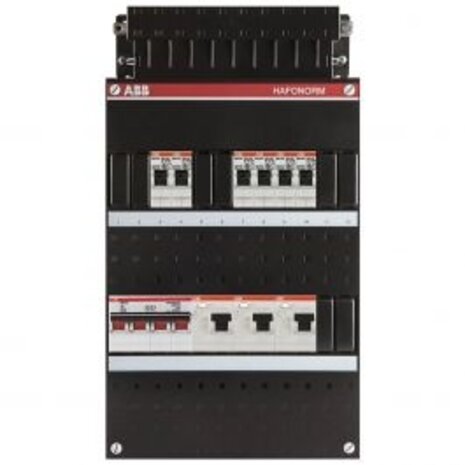 ABB Hafonorm 3-phase distribution box with LED accessories - 6 groups, 3 earth leakage circuit breakers