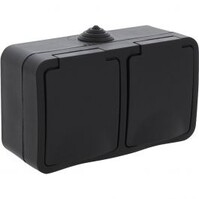 Q-LINK Double Outdoor Socket Matte Black - Splashproof IP54