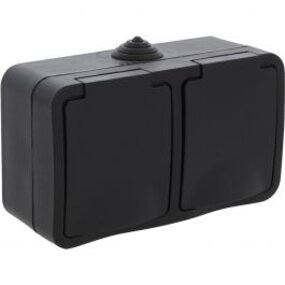 Q-LINK Double Outdoor Socket Matte Black - Splashproof IP54