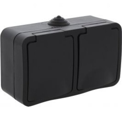 Q-LINK Double Wall Socket Outdoor Socket Matte Black with Grounding & Child Safety