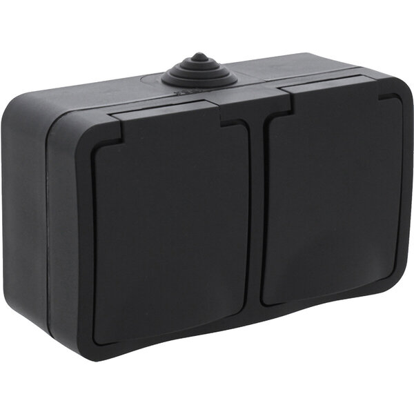 Q-LINK Q-LINK Double Wall Socket Outdoor Socket Matte Black with Grounding & Child Safety