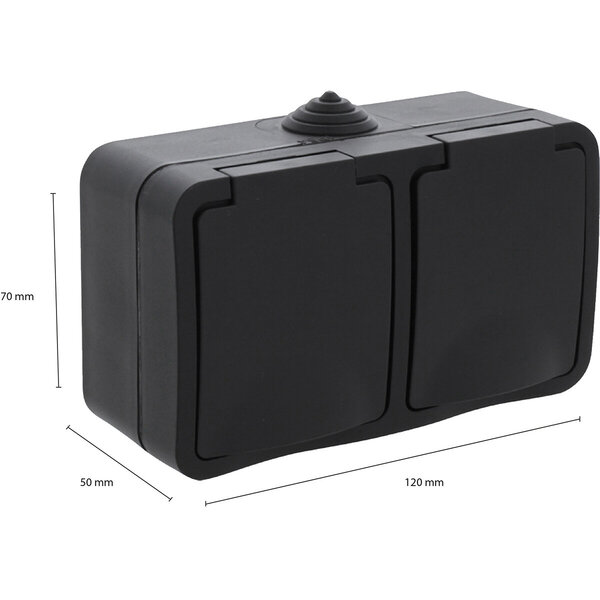 Q-LINK Q-LINK Dubbel Wandcontactdoos Buitenstopcontact Mat Zwart met Randaarde & Kinderbeveiliging