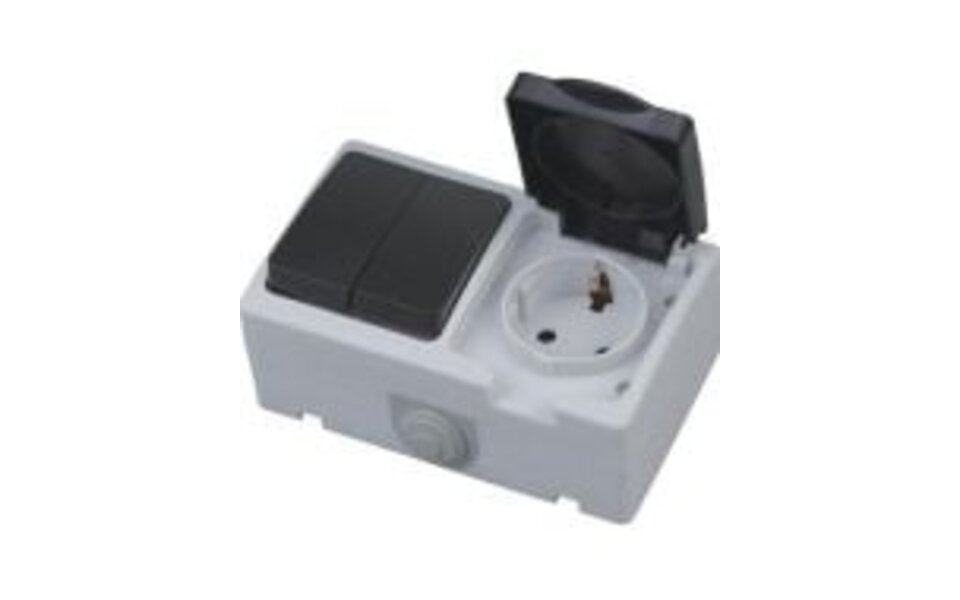 Q-LINK Q-LINK Dubbel Wandcontactdoos Buitenstopcontact Mat Zwart met Randaarde & Kinderbeveiliging