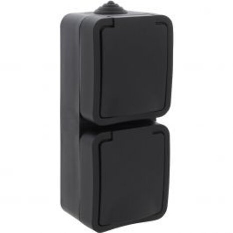 Q-LINK Outdoor Wall Socket - Double Splashproof IP54 Matte Black