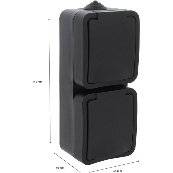 Q-LINK Q-LINK Wandcontactdoos Buiten - Dubbel Spatwaterdicht IP54 Mat Zwart