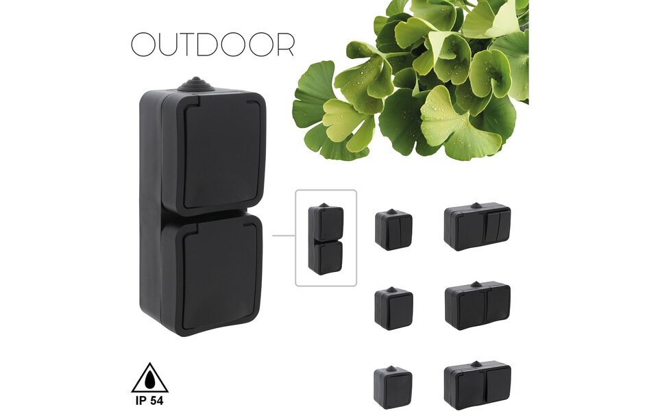 Q-LINK Q-LINK Outdoor Wall Socket - Double Splashproof IP54 Matte Black