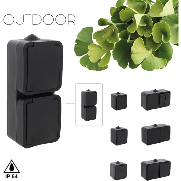 Q-LINK Q-LINK Outdoor Wall Socket - Double Splashproof IP54 Matte Black