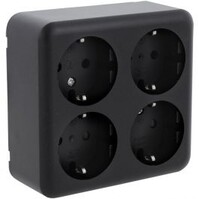 Q-LINK 4-way Wall Socket Matte Black with Child Safety