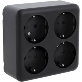 Q-LINK 4-way Wall Socket Matte Black with Child Safety